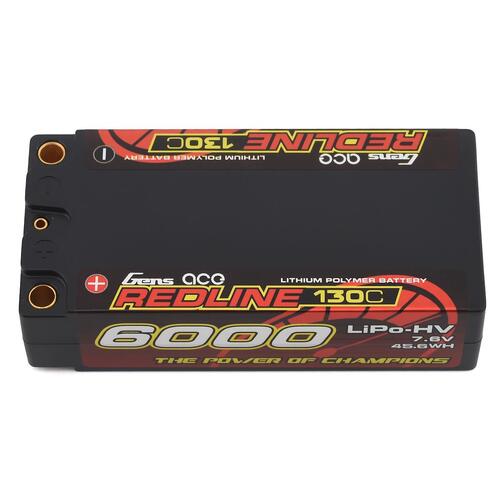 Gens Ace 2S Redline 6000mAh 7.6V 130C Shorty Hardcase HV LiPo Battery (5.0mm Bullet) - GEA60002S13D5