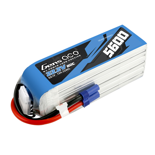 Gens Ace 6S 5600mAh 22.2V 80C Soft Case LiPo Battery (EC5) - GEA6S560080E5