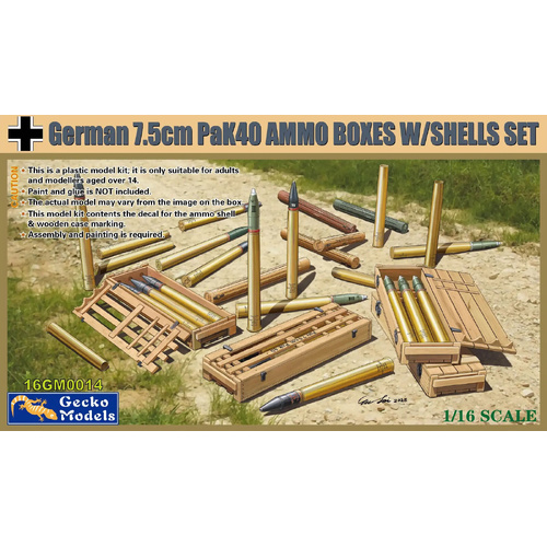 Gecko 1/16 German 7.5cm PaK40 AMMO BOXES WITH SHELLS SET Plastic Model Kit