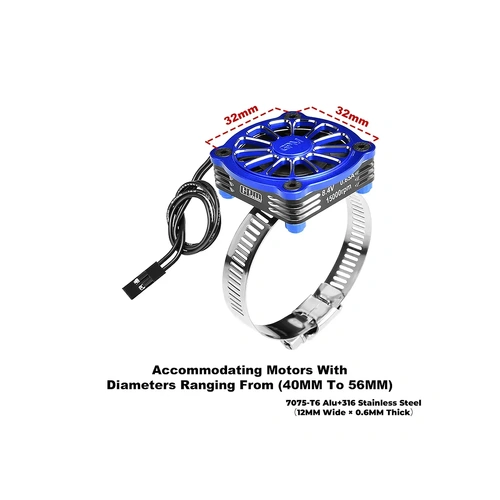 GPM Aluminium And Stainless Steel 40-56mm Adjustable Fan Mount with 40x40x10mm Cooling Fan - Blue