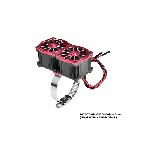 GPM Aluminium And Stainless Steel 40-56mm Adjustable Fan Mount with 40x28mm Dual Cooling Fans - Red