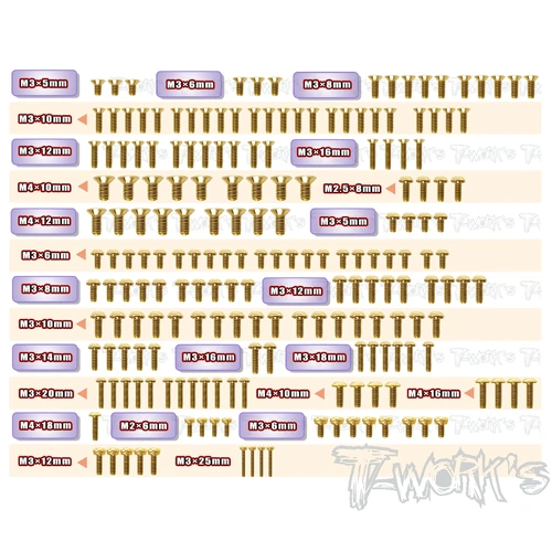 GSS-X3GTS'26	Gold Plated Steel Screw Set 196pcs. ( For Hong Nor X3 GTS'26 )