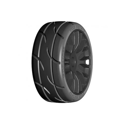 GRP 1/8 GT-T03 REVO-XM5 Medium Mounted on 20 Spoked Flex Black Rims - Glued Wheels 2Pcs