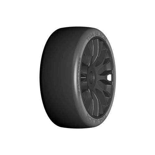 GRP 1/8 GT-T04 SLICK-XM5 Medium Mounted on 20 Spoked Flex Black Rims - Glued Wheels 2Pcs
