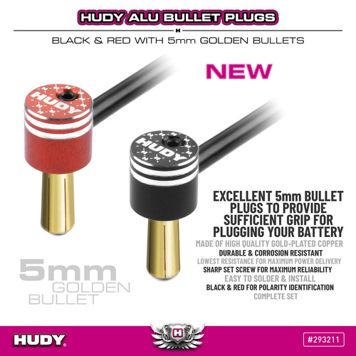 Hudy Alu Bullet Plug Black & Red With 5Mm Golden Bullets - Set