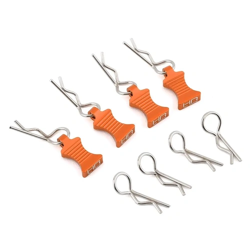 Hot Racing 1/10 Aluminum EZ Pulls w/Body Clips (Orange) (4)