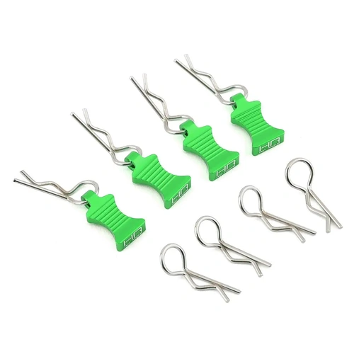 Hot Racing 1/10 Aluminum EZ Pulls w/Body Clips (Green) (4)