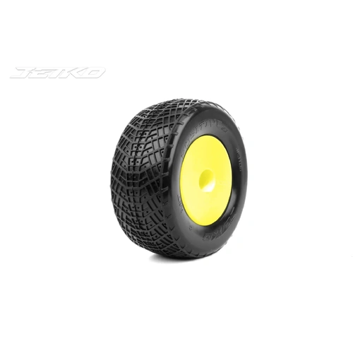 JETKO Positive 1/10 2.2 Stadium Truck Mounted Tyres (Pre Glued) (AE OFFSET ) - Ultra Soft / Yellow