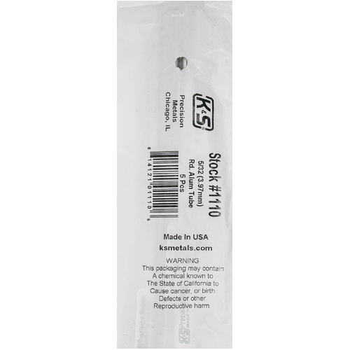K&S 1110 ROUND ALUMINUM TUBE .014 WALL (36IN LENGTHS) 5/32IN (1 tube per bag x 5 bags)