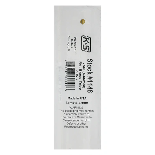 K&S 1148 ROUND BRASS TUBE .014 WALL (36IN LENGTHS) 7/32IN (1 tube per bag x 6 bags)