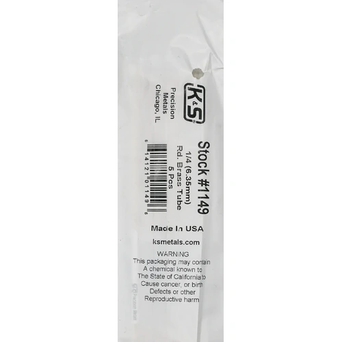 K&S 1149 ROUND BRASS TUBE .014 WALL (36IN LENGTHS) 1/4IN (1 tube per bag x 5 bags)
