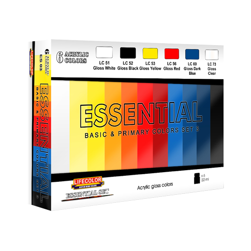 Lifecolor Essential Basic & Primary Colours Set 3 (Gloss) 6 Colour Acrylic Paint Set