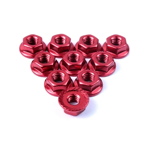 Yeah Racing 4mm Red Aluminium Flanged Serrated Nuts 10Pcs