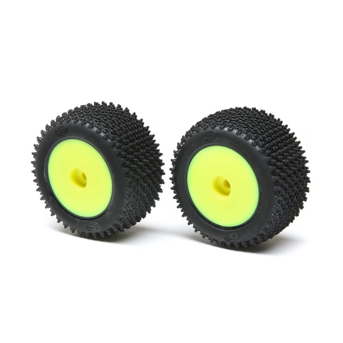 Losi Step Pin Tires, Rear, Mounted, Yellow, Mini-T 2.0