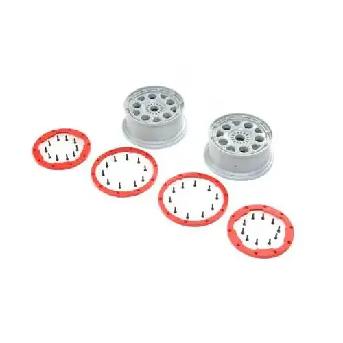 Losi Wheels, Silver, Red Bead Lock, 2pcs, DBXL-E 2.0