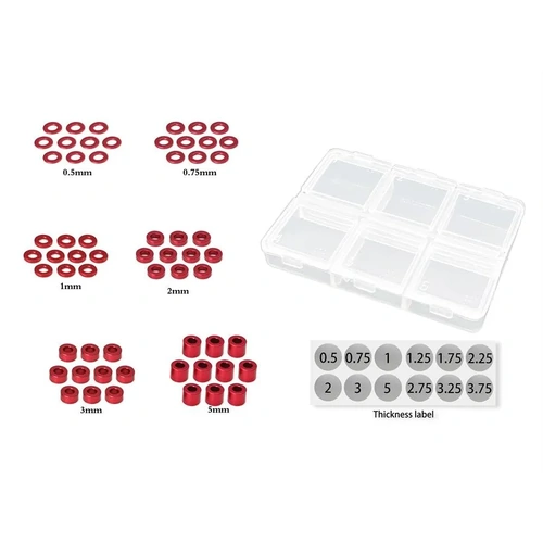 MR33 Aluminum 3mm Shim Set 0.5,0.75,1,2,3,5mm Each 10pcs. (60) Red MR33-AS-SET-R