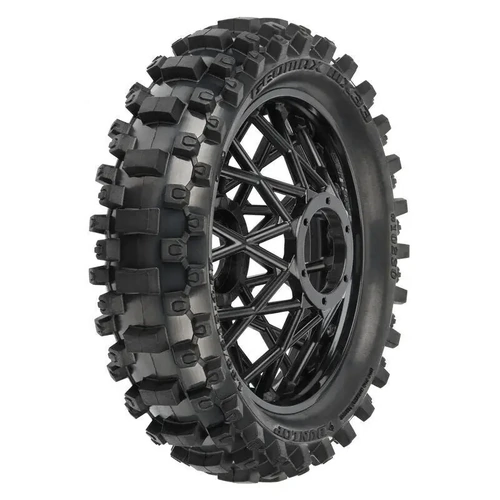Proline Dunlop Geomax MX33 V2 Bead CR4 Rear Tire Mounted on Bullyspoke Black Wheel, Promoto-MX