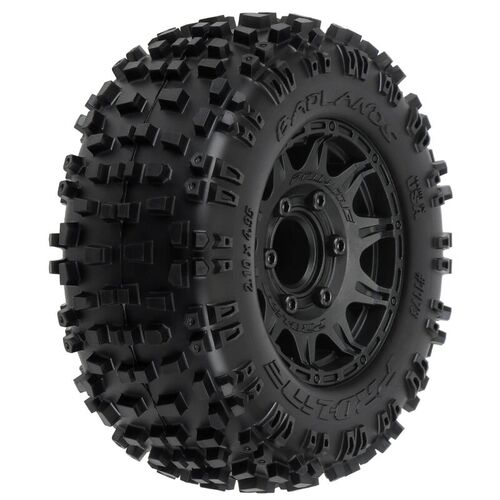 Proline 1/10 Badlands 2.8in Tyres Mounted on Raid Black 6x30 Wheels, F/R, PR1173-10