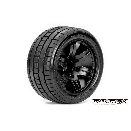 ROAPEX TRIGGER 1/10 STADIUM TRUCK TIRE BLACK WHEEL WITH 1/2 OFFSET 12MM HEX MOUNTED