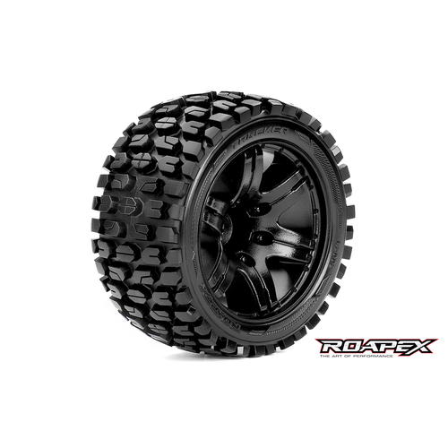ROAPEX TRACKER 1/10 STADIUM TRUCK TIRE BLACK WHEEL WITH 1/2 OFFSET 12MM HEX MOUNTED