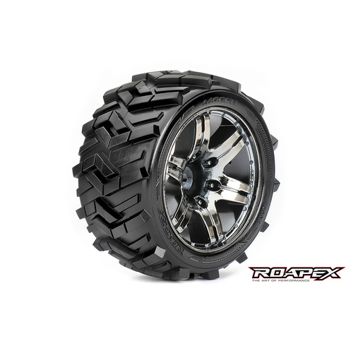 ROAPEX MORPH 1/10 STADIUM TRUCK TIRE CHROME BLACK WHEEL WITH 1/2 OFFSET 12MM HEX MOUNTED