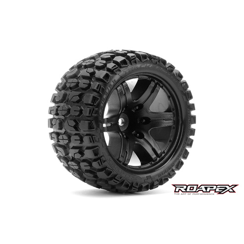 TRACKER BELTED 1/10 STADIUM TRUCK TIRE BLACK WHEEL 0 OFFSET 12mm HEX MOUNTED