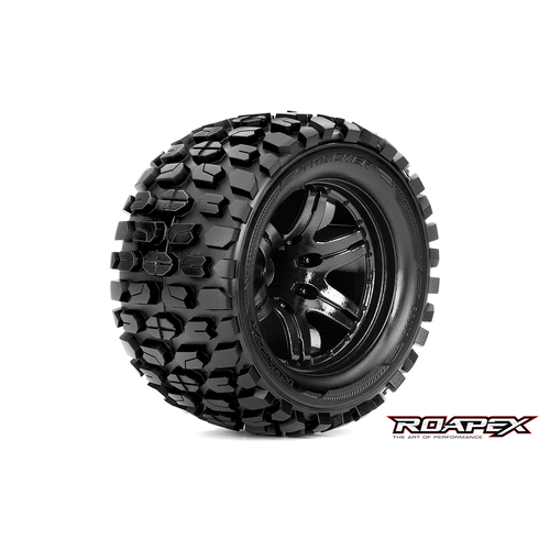 ROAPEX TRACKER 1/10 MONSTER TRUCK TIRE BLACK WHEEL WITH 1/2 OFFSET 12MM HEX MOUNTED