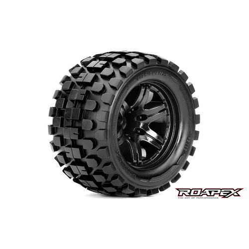 ROAPEX RHYTHM 1/10 MONSTER TRUCK TIRE BLACK WHEEL WITH 1/2 OFFSET 12MM HEX MOUNTED