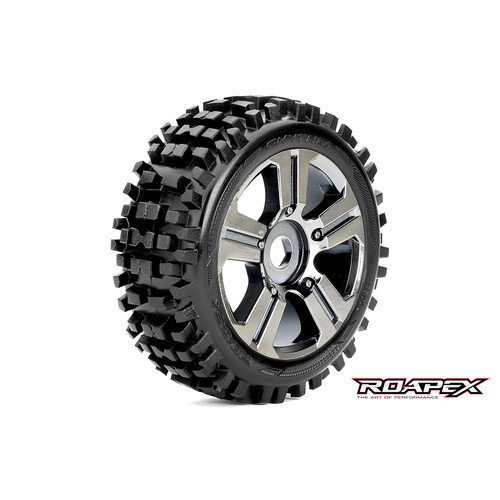 ROAPEX RHYTHM 1/8 BUGGY TIRE  CHROME BLACK WHEEL WITH 17MM HEX MOUNTED