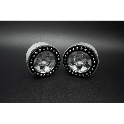 Reefs RC 1.9" Granite Beadlock Rims with Hubs and Rings 2Pcs - Silver and Black