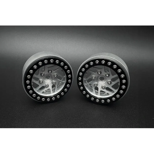 Reefs RC 1.9" Crossman Beadlock Rims with Hubs and Rings 2Pcs - Silver and Black