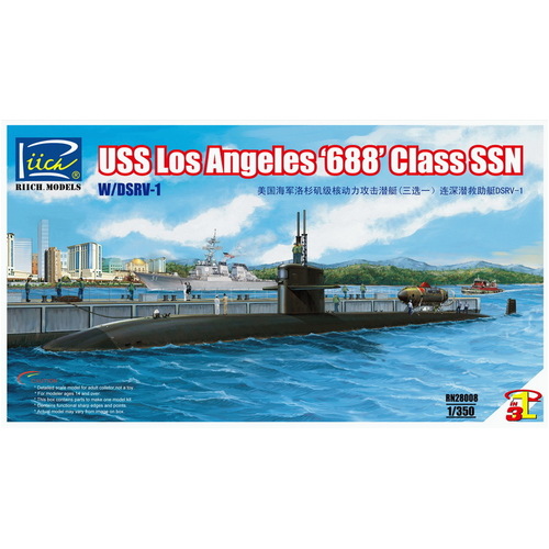 Riich Models RN28008 1/350 USS Los Angeles ‘688' Class SSN w/DSRV-1 (3 in 1) Plastic Model Kit