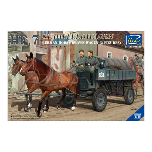 Riich Models RV35043 1/35 German Hf.7 Horse drawn Steel field wagen w/2 Horses & 2 Figures