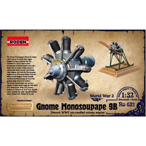 Roden 1/32 Gnome Monosoupape 9B French WWI water-cooled rotary engine Plastic Model Kit [621]