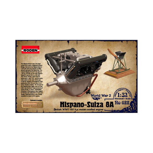 Roden 1/32 Hispano-Suiza 8A British WWI 150 h.p. water-cooled engine Plastic Model Kit [622]