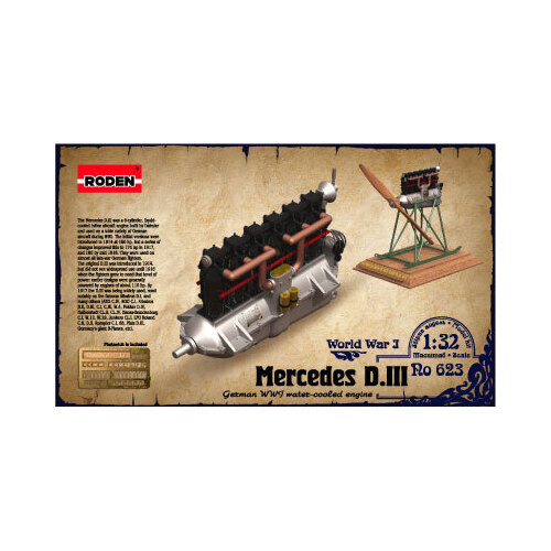 Roden 1/32 MERCEDES D.III 160 H.P. German WWI Water-cooled Engine Plastic Model Kit [623]