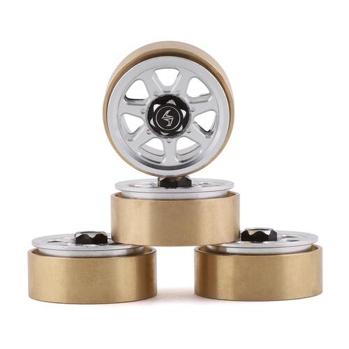 Samix SCX24 Aluminum & Brass 1.0" Beadlock Wheel Set w/Scale Hubs (Silver) (4)