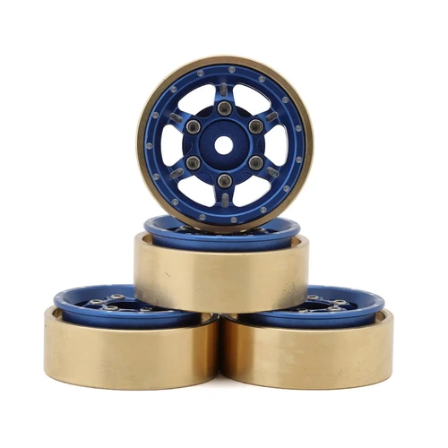 Samix SCX24 Aluminum & Brass Adjustable Offset 1.0" Beadlock Wheels (Blue) (4)