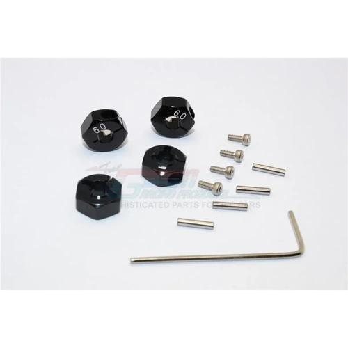 GPM Black Aluminium 12mm Wheel Hex +6mm Adapters 4Pcs w/ Axle Pins