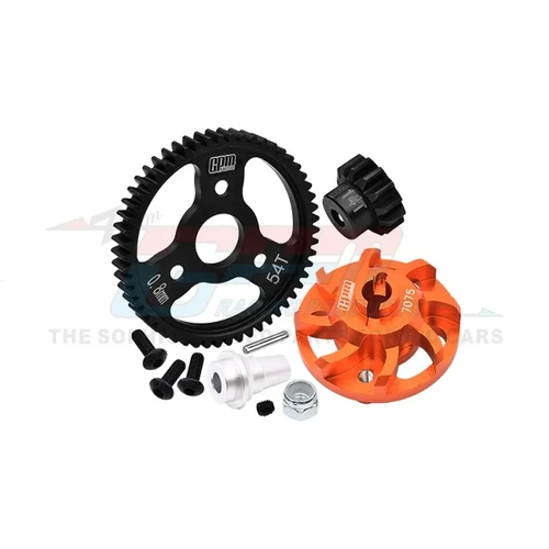 GPM Aluminium Spur Gear Adapter w/ 54T Spur & 14T Pinion Gear Set - Orange