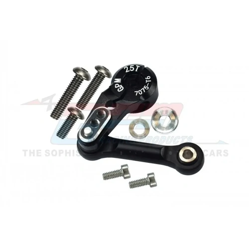 GPM Black Aluminium 25T Servo Horn w/ Tie Rod Set - Silver Inlay Version