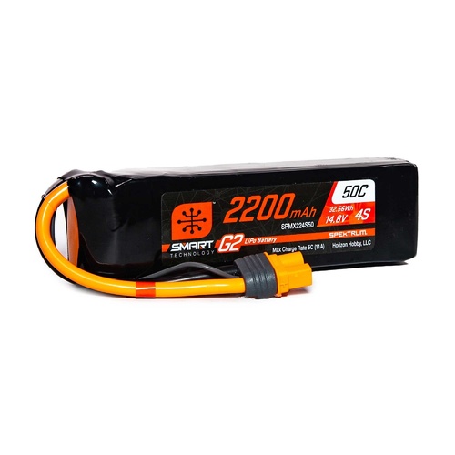 Spektrum 2200mAh 4S 14.8V 50c Smart G2 LiPo Battery with IC3 Connector - SPMX224S50