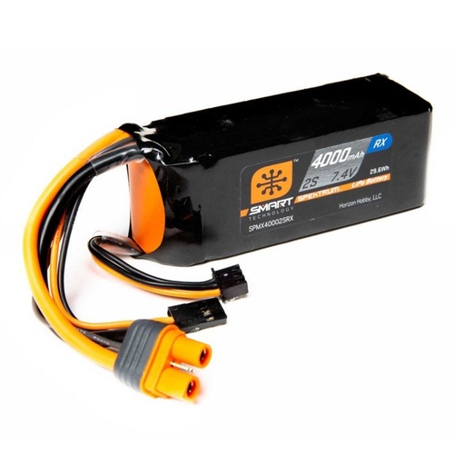 Spektrum 4000mah 2S 7.4v Smart LiPo Receiver Battery with IC3 Connector - SPMX40002SRX