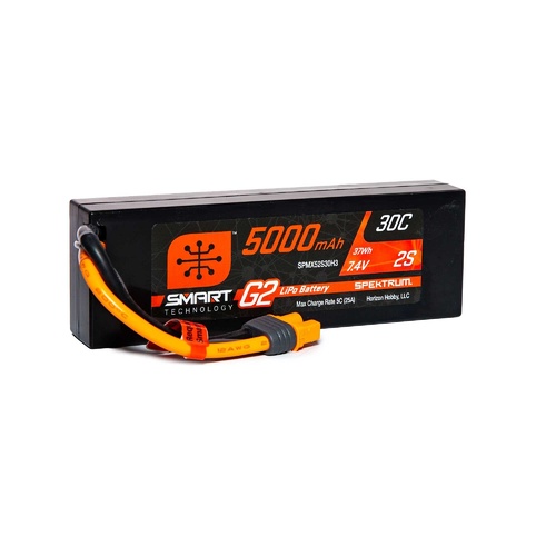 Spektrum 5000mAh 2S 7.4V 30c Smart G2 Hard Case LiPo Battery with IC3 Connector - SPMX52S30H3
