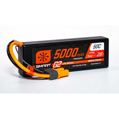 Spektrum 5000mAh 2S 7.4V 50c Smart G2 Hard Case LiPo Battery with IC5 Connector - SPMX52S50H5