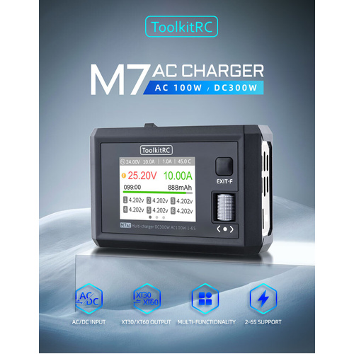 Toolkitrc M7Ac Ac 100W / Dc 300W Input Xt60 Xt30 Output 2-6S Lipo Battery Balance Charger