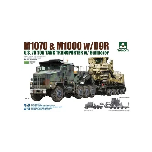 Takom 5002 1/72 U.S. M1070&M1000 w/D9R 70 Ton Tank Transporter w/Bulldozer Plastic Model Kit