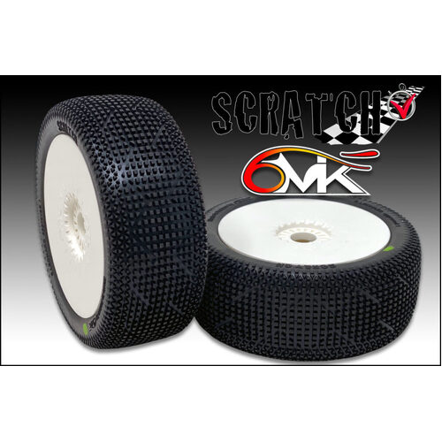 6Mik Scratch Tyres on rims Blue Soft compound (pair) White Rims, Unglued TKU17B