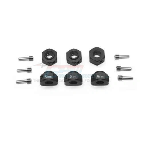 GPM Black Aluminium TRX-6 12mm Hexes (6mm Thick) 6Pcs w/ Hardware