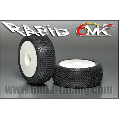 6Mik "Rapid"  Tyres glued on rims - Green compound (pair) White Rims